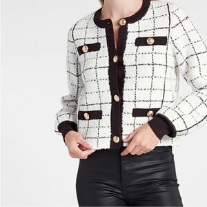 Express Black and White Cardigan Sweater